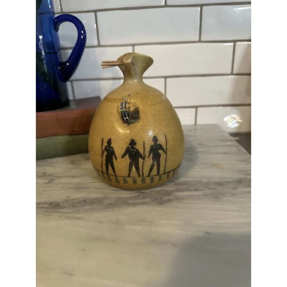 Michael Schlyer Flat Earth Studio Pottery 3 Warriors Vase Vintage Cabincore